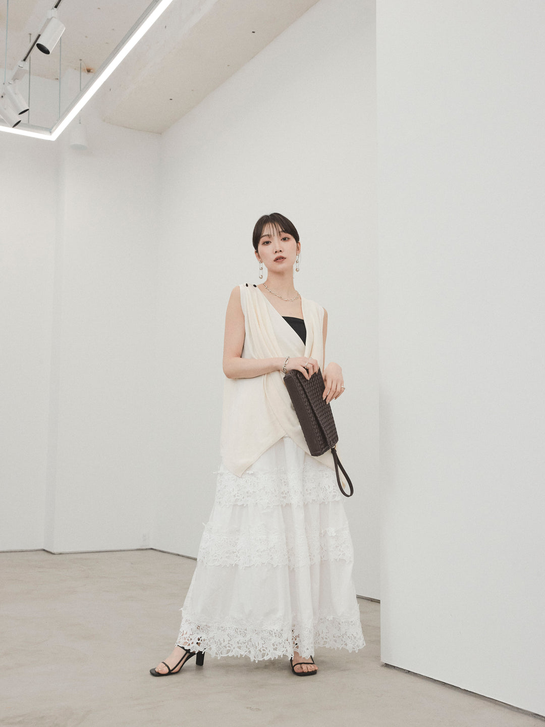 [予約]スカラップレースロングスカート/オフホワイト