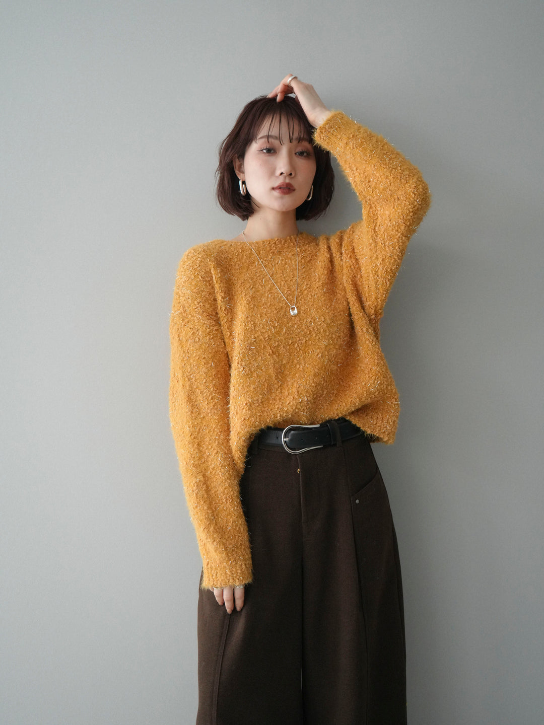 [予約]モールラメミックスヤーンニットプルオーバー/yellow