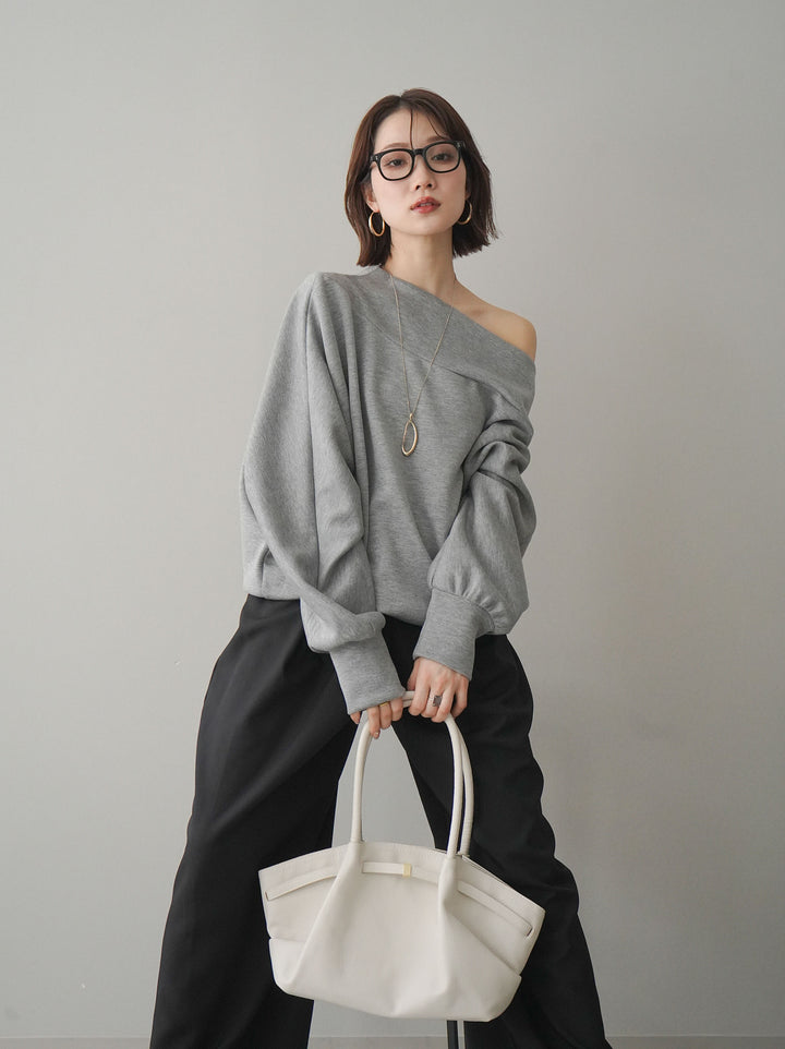 [予約]アシンメトリーオフショルポンチプルオーバー/gray