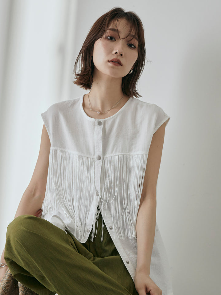 [予約]フリンジノースリブラウス/オフ