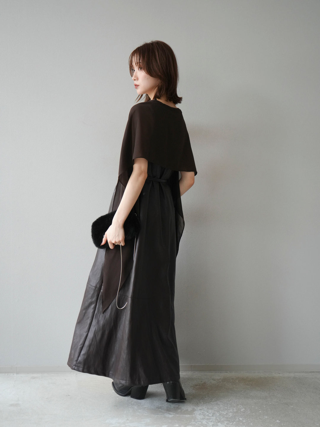 [予約]レザーAラインワンピース/ブラウン