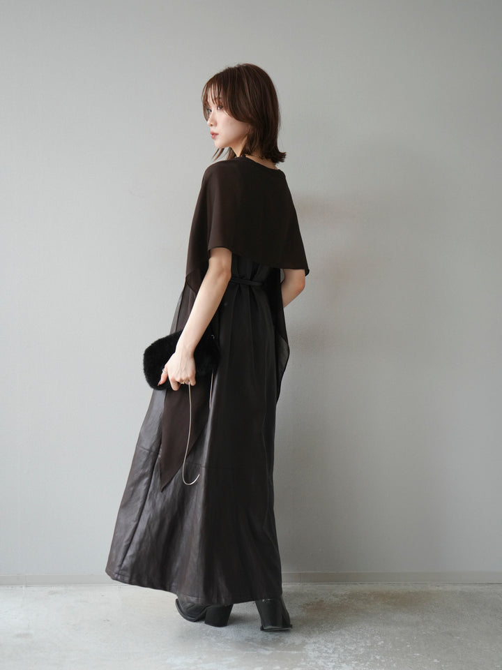 [予約]レザーAラインワンピース/ブラウン