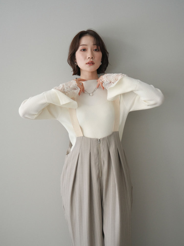 [SET]袖スカラップレースオフネックニットトップス+袖スカラップレースオフネックニットトップス(2set)