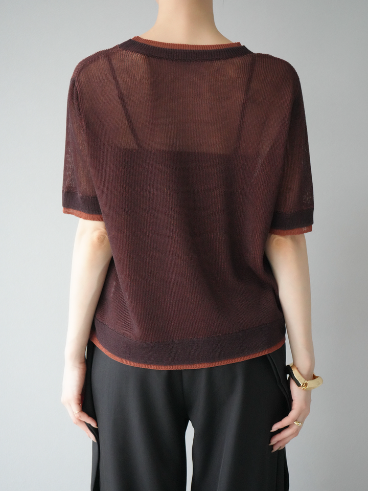 [SET]リネンタッチ配色二重臼ハーフニットトップス+ウエスト巻きデザインワイドパンツ(2set)