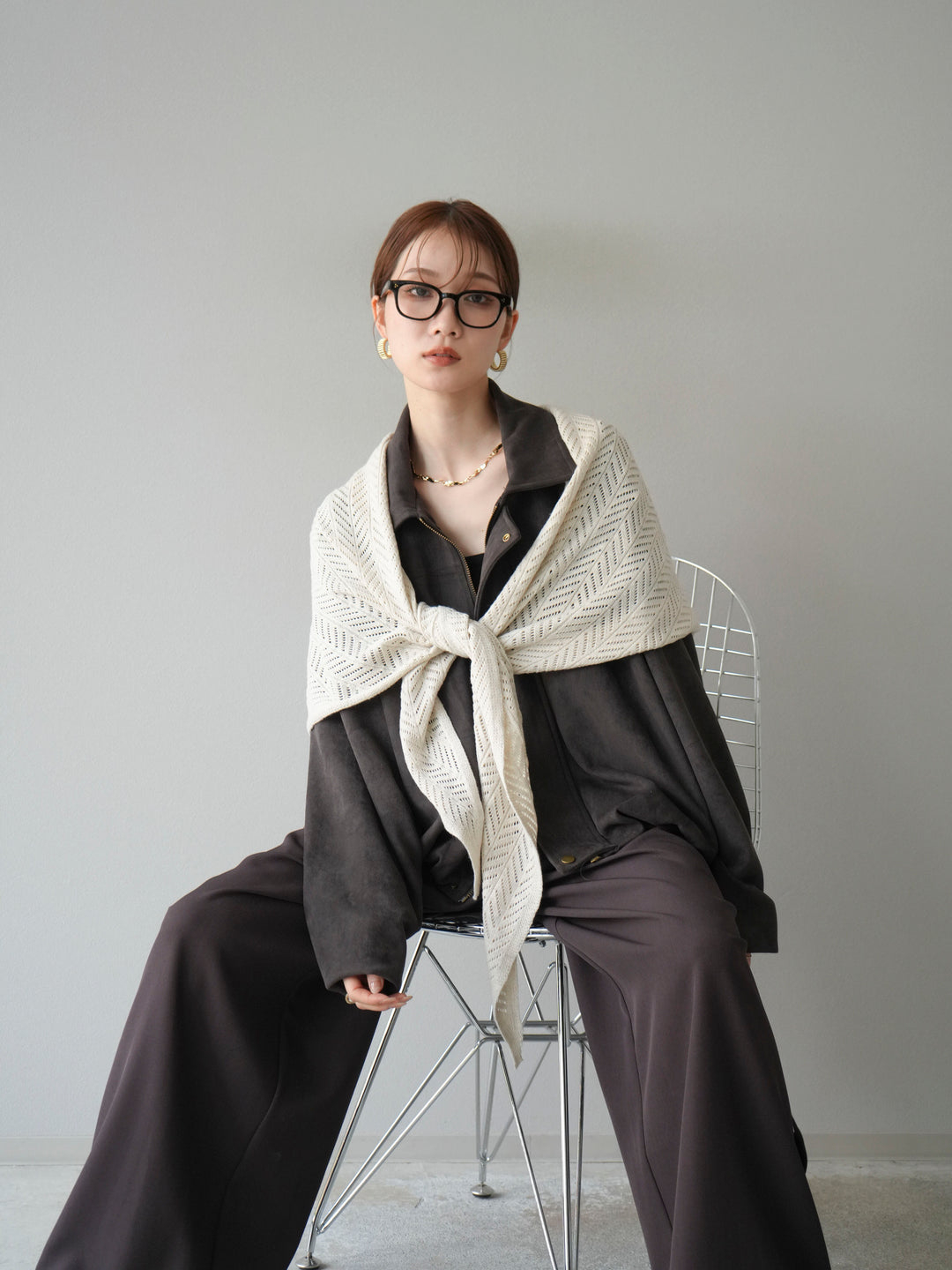 [SET] 麂皮外套+皮帶環設計寬褲（2套）