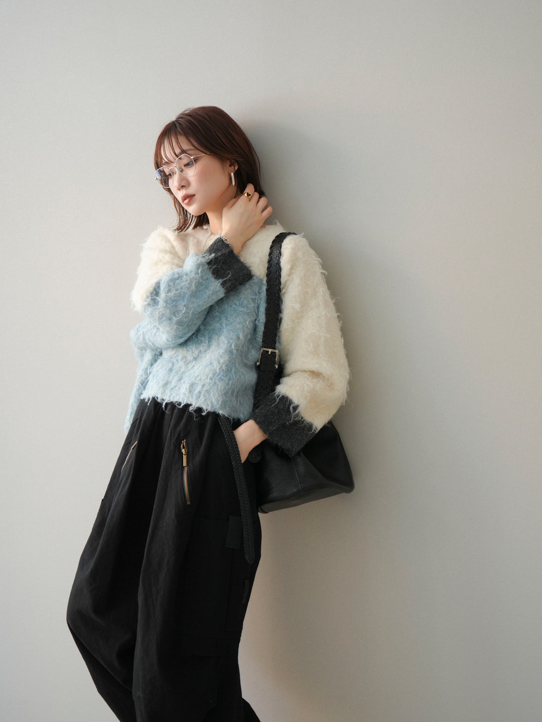 [SET]バイカラーモヘアタッチニットプルオーバー+選べるアクセセット(2set)