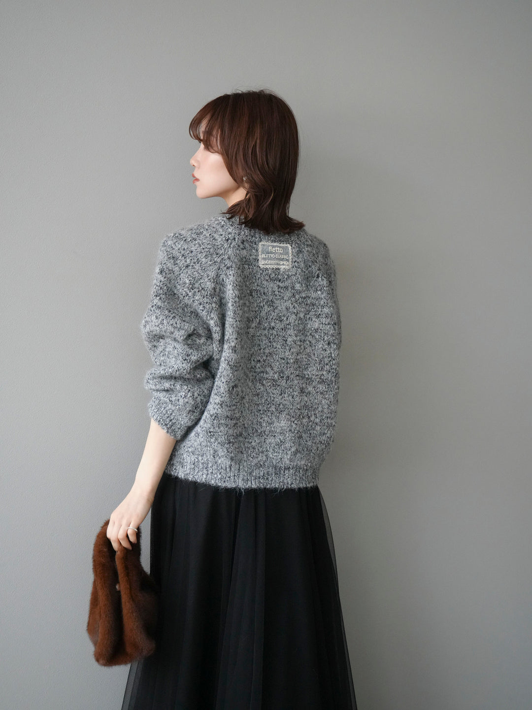 [SET]ロゴラベルミックスヤーンニットプルオーバー+チュールボリュームスカート(2set)