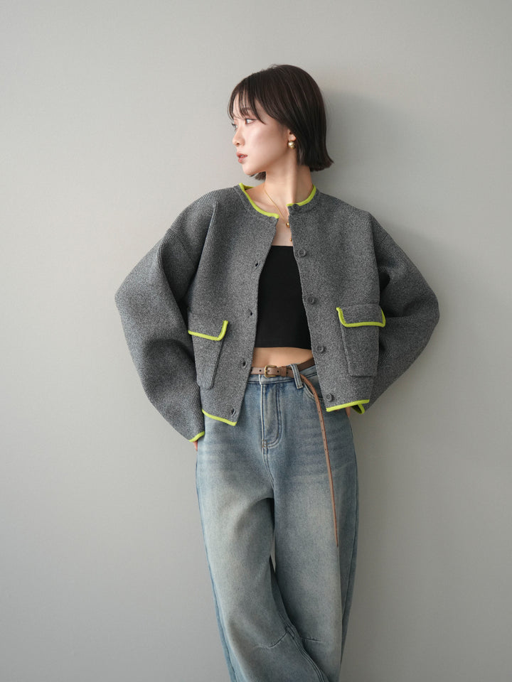 [SET]ポリエステル配色ニットカーディガン+選べるアクセセット(2set)