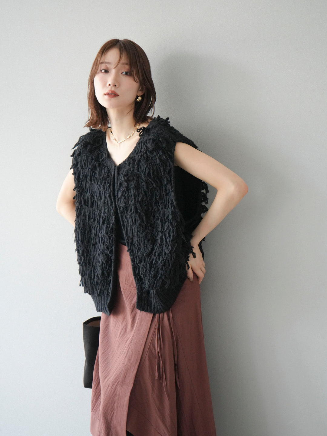 [予約]ループデザインベスト/ブラック