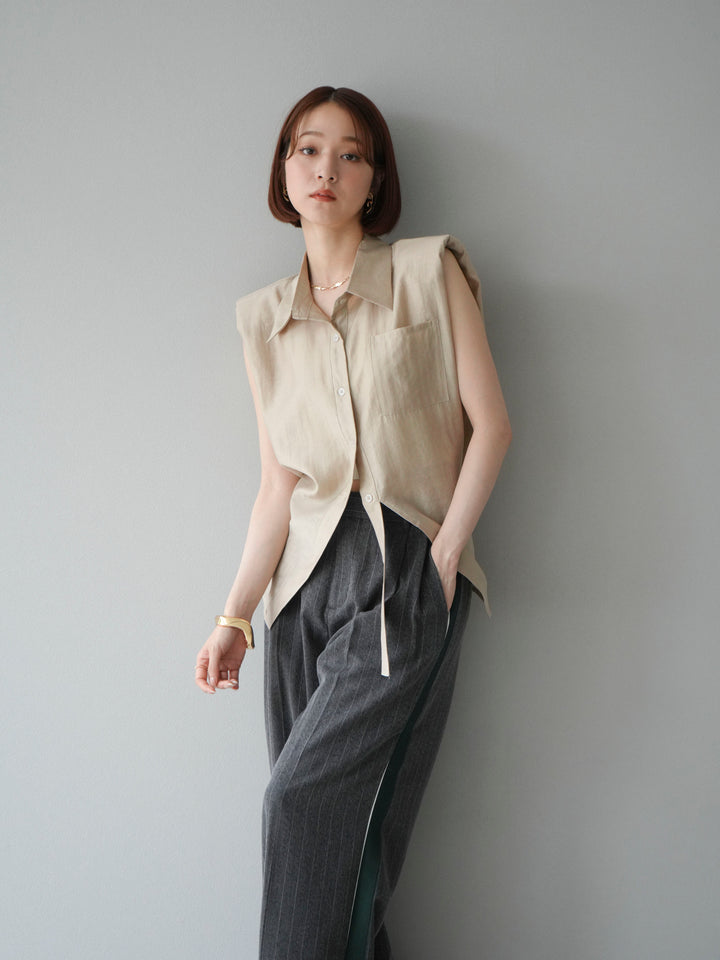 [予約]サイドラインストライプワイドパンツ/チャコール