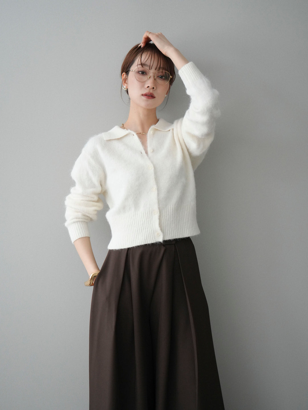 [SET]モヘア衿付きボタンプルオーバー+選べるアクセセット(2set)