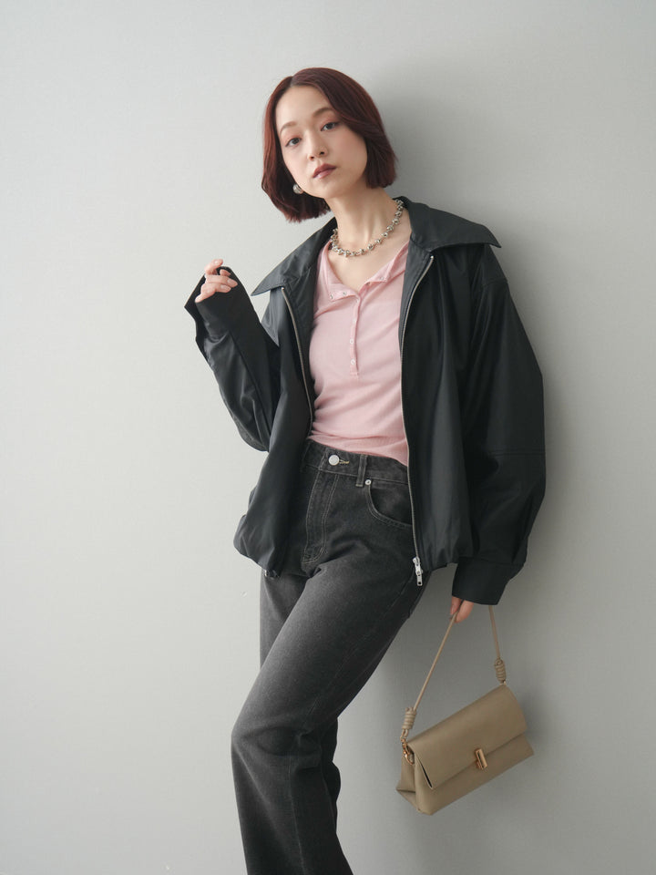 [予約]ウォッシャブルフェイクレザーバルーンジャケット/black