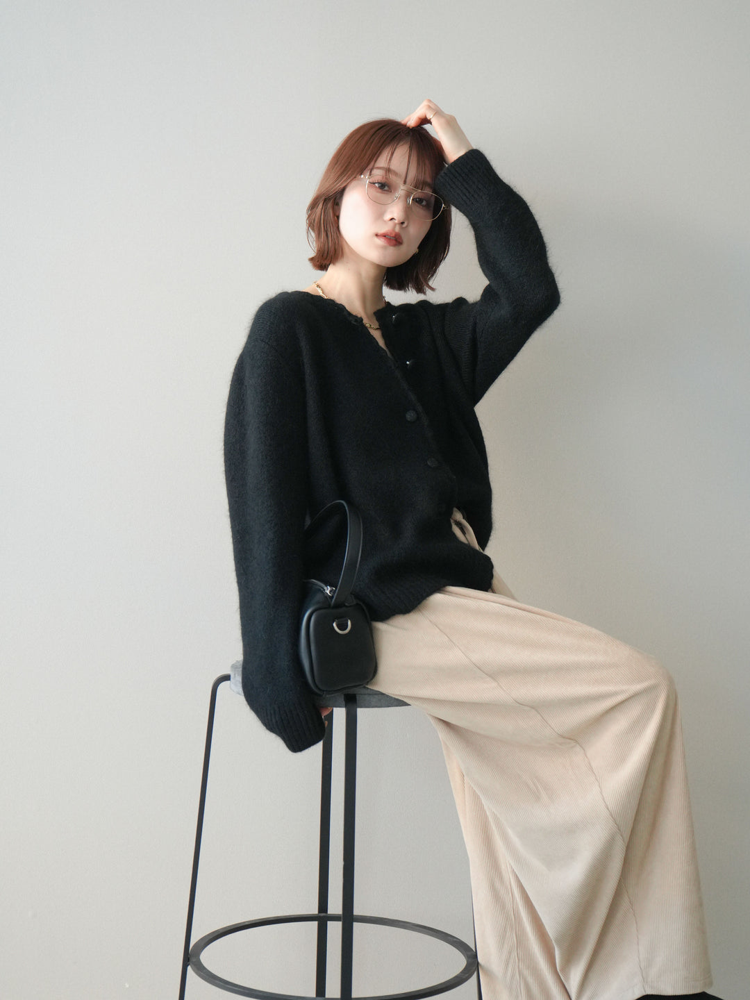 [SET]くるみボタンニットカーディガン+コーデュロイサイドタックコクーンパンツ(2set)