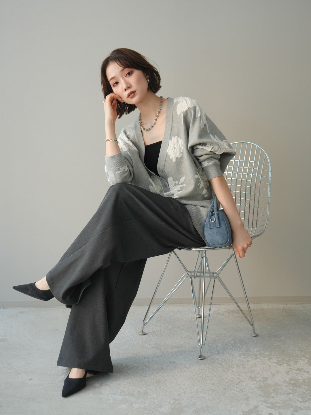 [SET]フラワージャガードニットカーディガン+フラワージャガードニットカーディガン(2set)