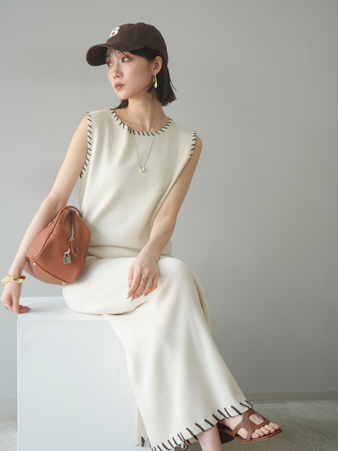 [SET] 亞麻手織套頭衫 + 亞麻手織緊身裙 (2 件套)