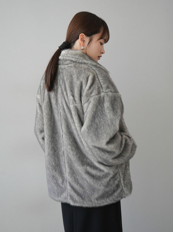 [預訂] 毛絨立式中長拉鍊夾克/灰色