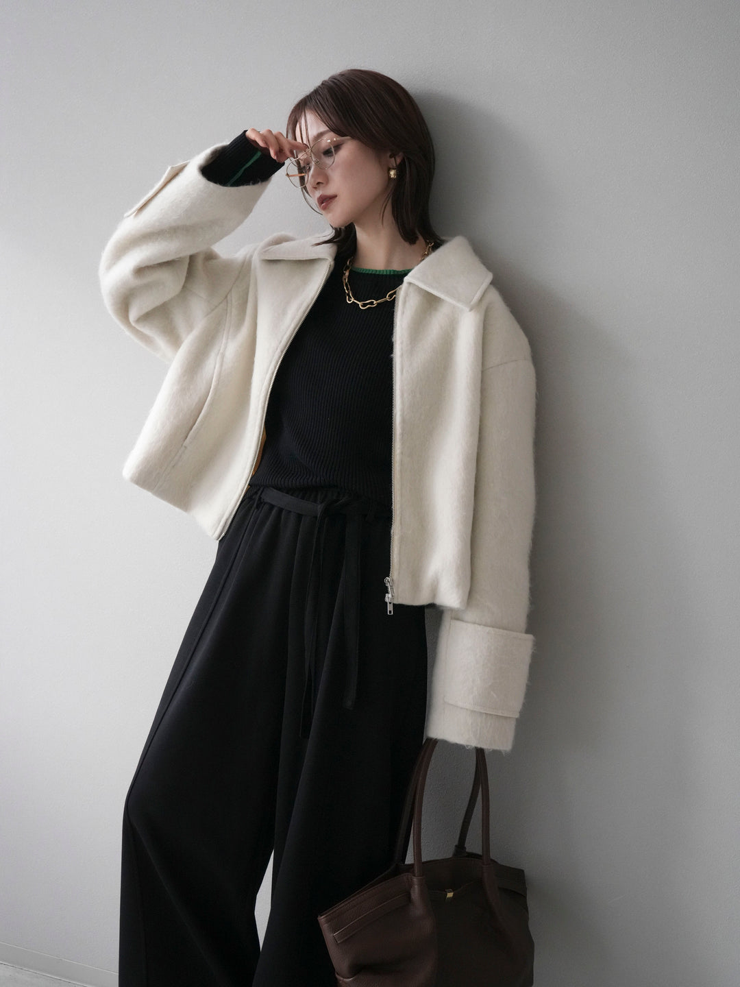 [予約]袖ビックループシャギージップブルゾン/ivory