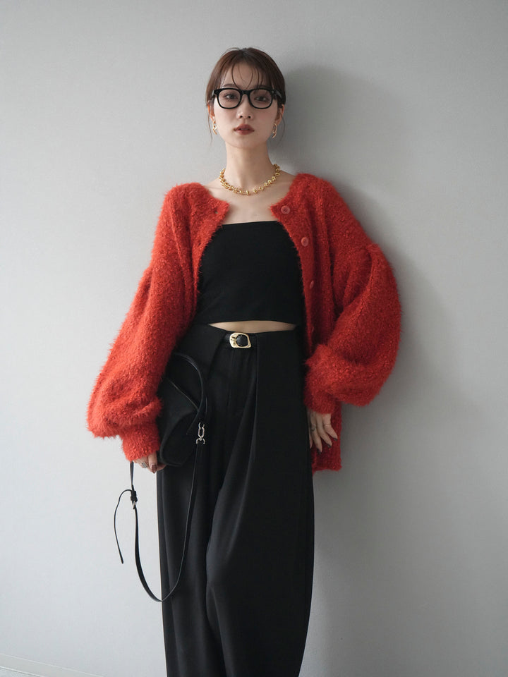 [SET]クルーネックランダムシャギーカーディガン+ベルトループデザインワイドパンツ(2set)