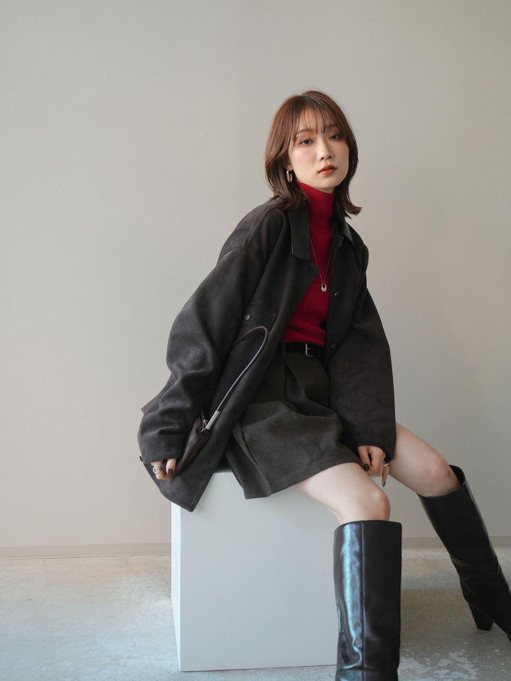 [SET]襟レザーステンカラースエードジャケット+襟レザーステンカラースエードジャケット(2set)