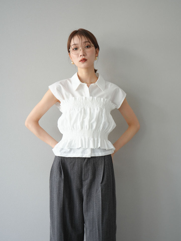 [予約]サイドラインストライプワイドパンツ/チャコール