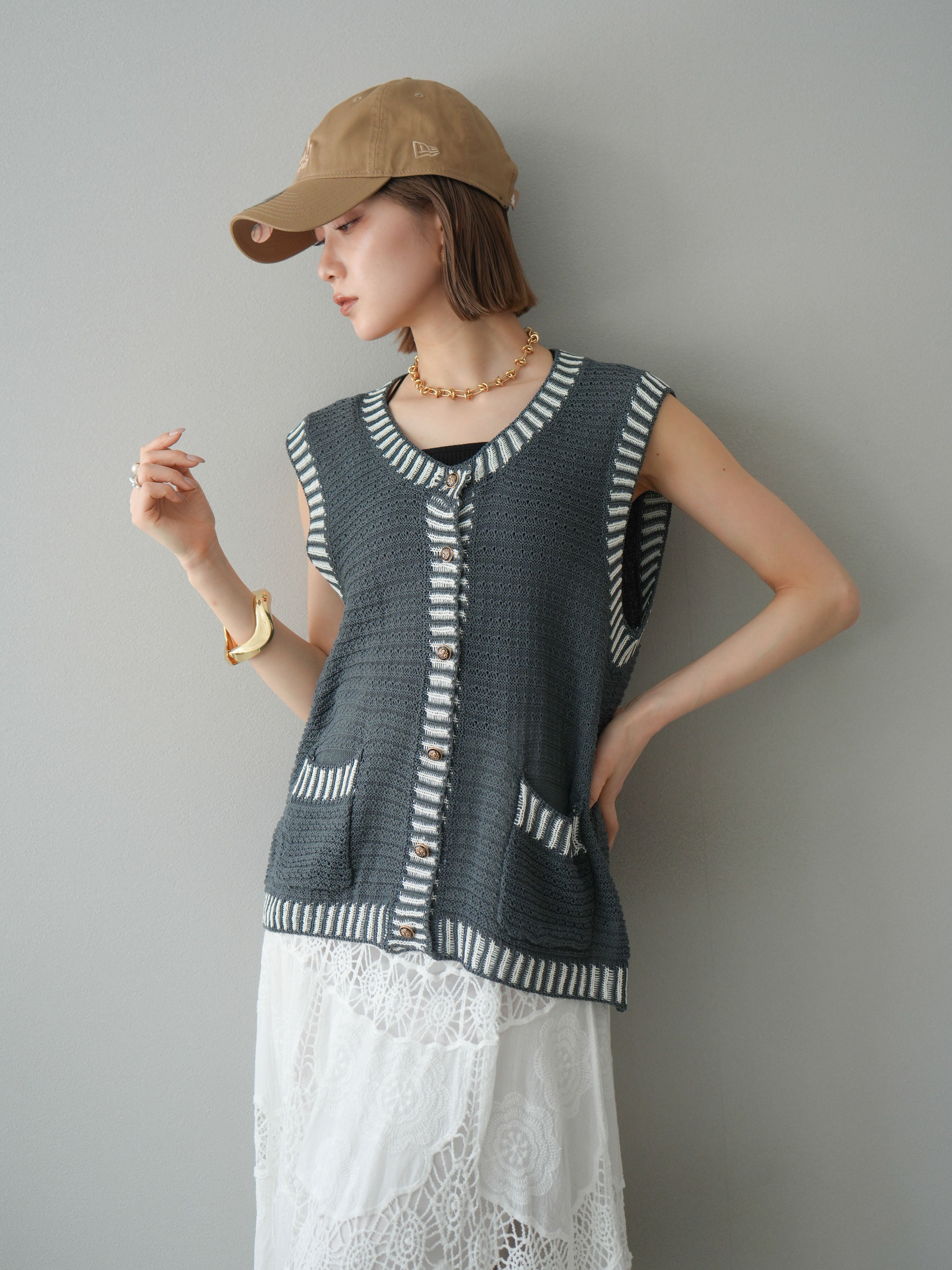 HEINERS ニットベスト 予約]ポイントラインサマーニットベスト/グレー – Lumier