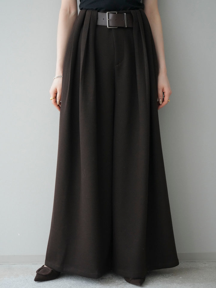 [予約]ベルトデザインループウールワイドパンツ(ベルト付)/brown