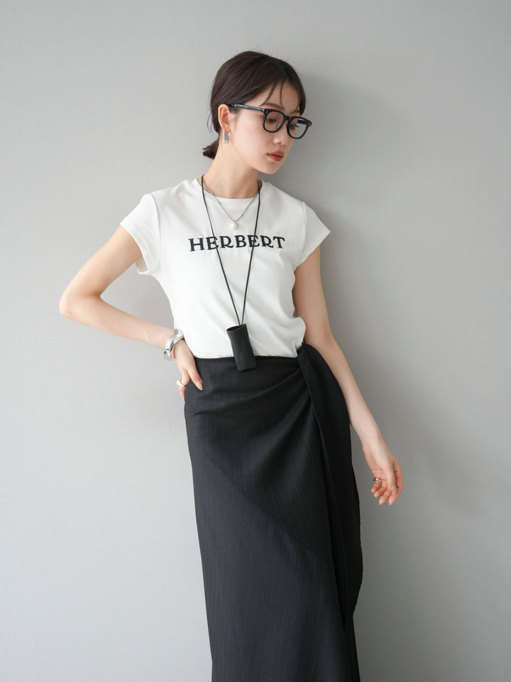 [SET]刺繍ロゴTシャツ＆レザーポーチネックレスSET +サイド巻きツイルスカート(2set)