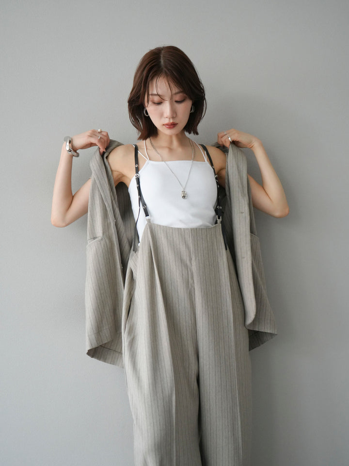 【着回しセット】[SET]ヘリンボーンストライプジレ+シアー切替ベロアトップス+ヘリンボーンストライプサロペット(3set)