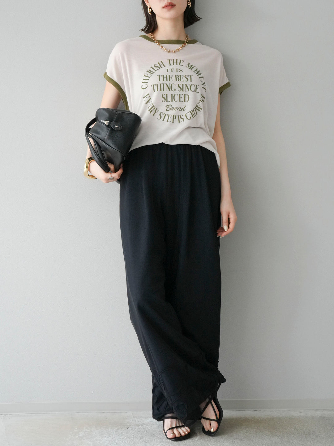 [SET]シアーフライス ロゴプリントT +コード刺繍チュールレイヤードパンツ(2set)