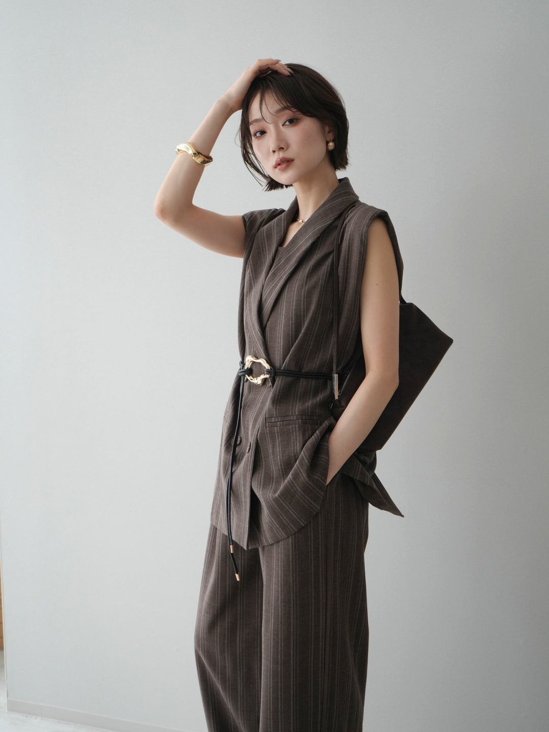 [SET]モチーフベルト付ストライプジレ＆パンツSETUP