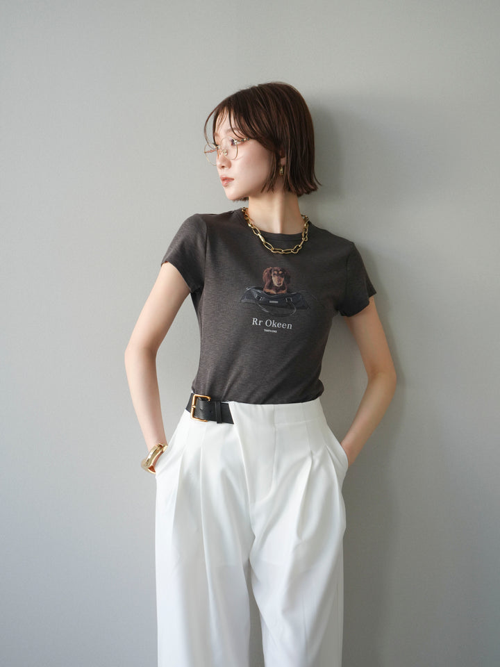 【套裝】狗狗緊身T卹+不對稱皮帶束口寬褲（兩件套）