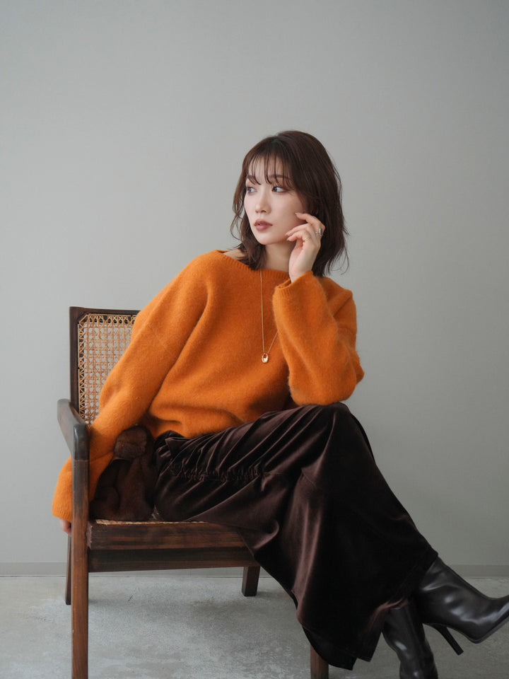 [予約]アンゴラタッチボートネッククロップドプルオーバー/orange