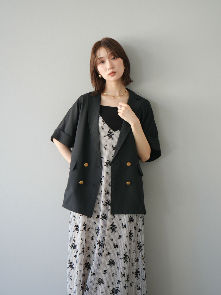 [套裝] 植絨薄紗層疊天鵝絨吊帶連身裙 + 金色紐帶半夾克 (2 套)