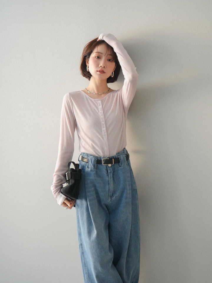 [予約]シアーリブバイカラーカーディガン/pink