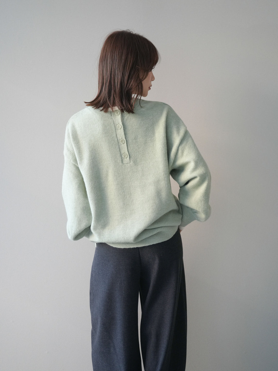 [予約]ヘンリーネック配色レイヤードニットプルオーバー/mint