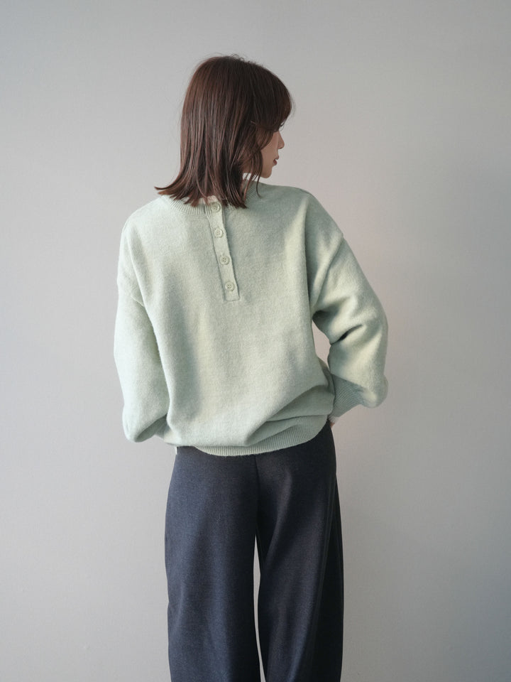 [予約]ヘンリーネック配色レイヤードニットプルオーバー/mint