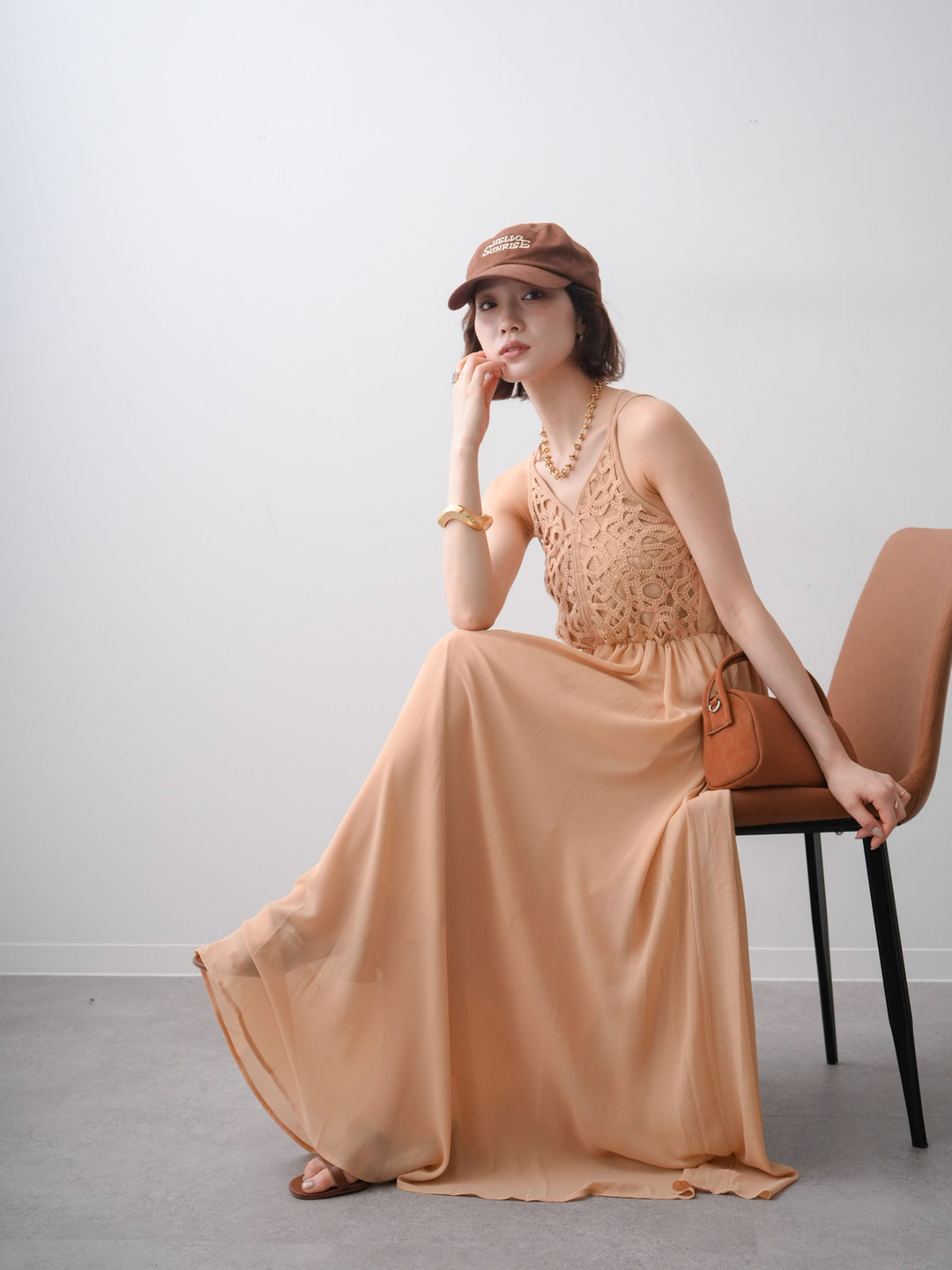 [SET]クロシェシフォンキャミワンピース+選べるアクセセット(2set)