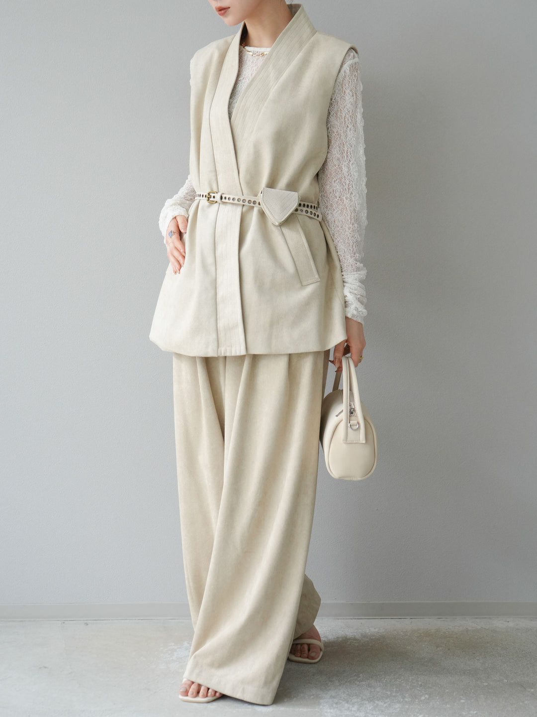 [SET]ポーチベルト付スウェードジレ×パンツSET UP(2set)