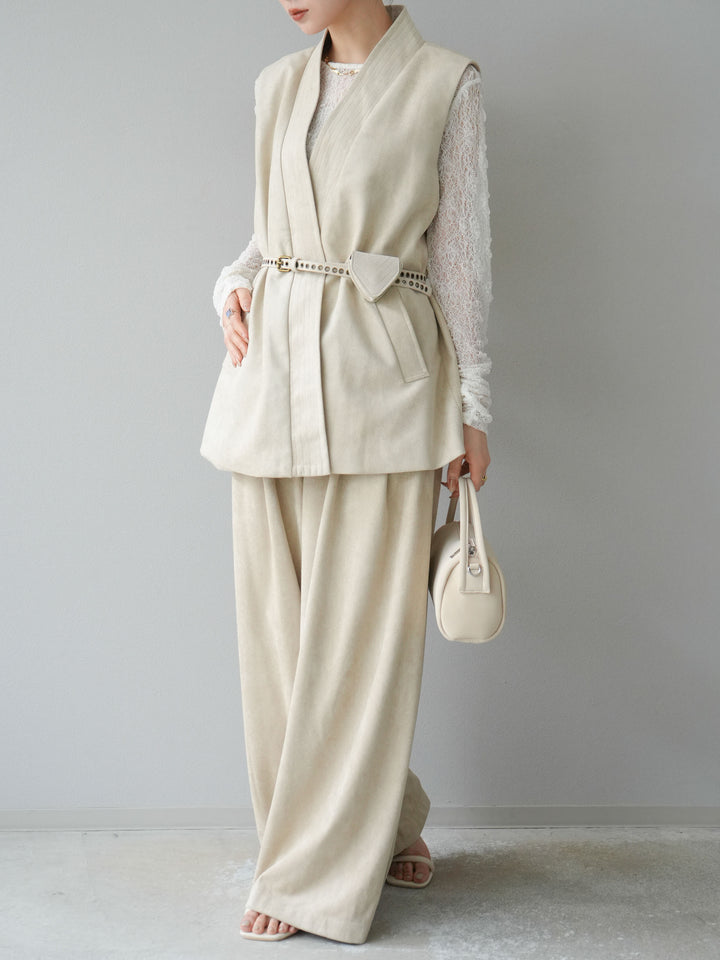 [SET]ポーチベルト付スウェードジレ×パンツSET UP(2set)