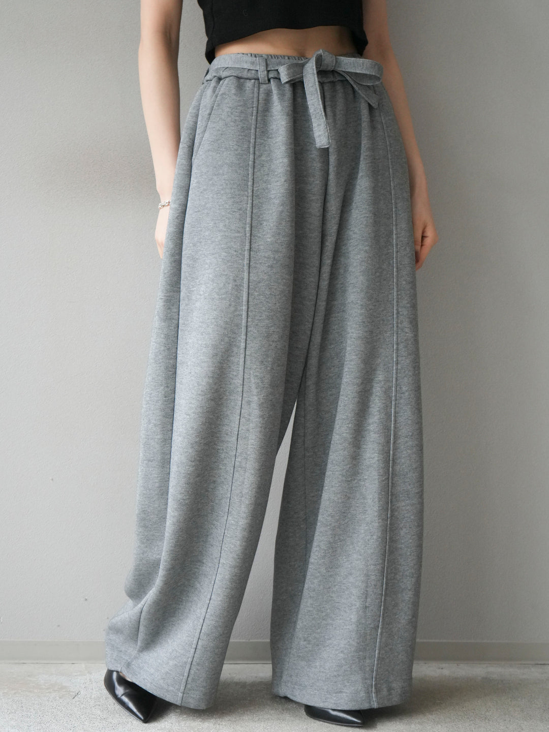 [予約]ベルト付スウェットワイドパンツ/gray