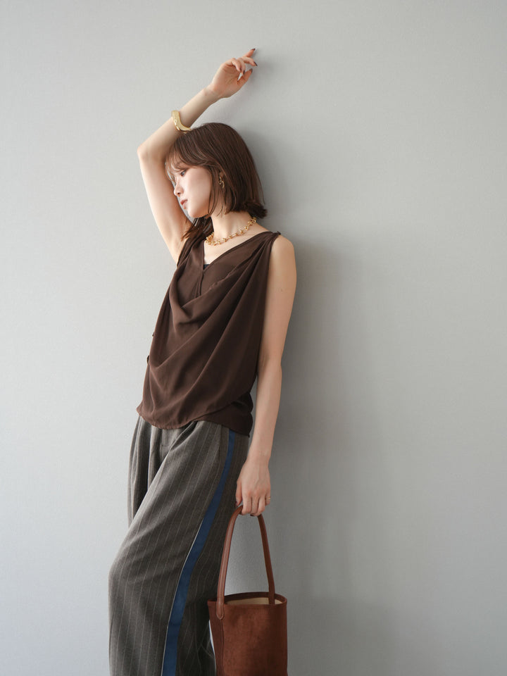 [予約]サイドラインストライプワイドパンツ/ブラウン