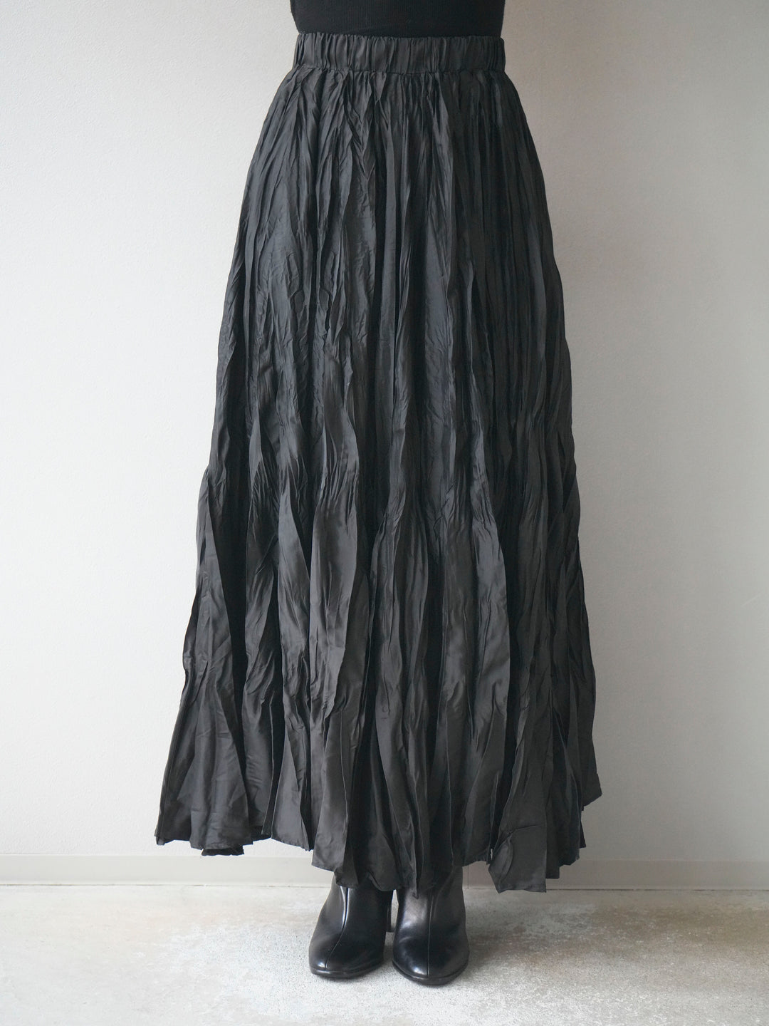 [予約]ワッシャープリーツロングスカート/black