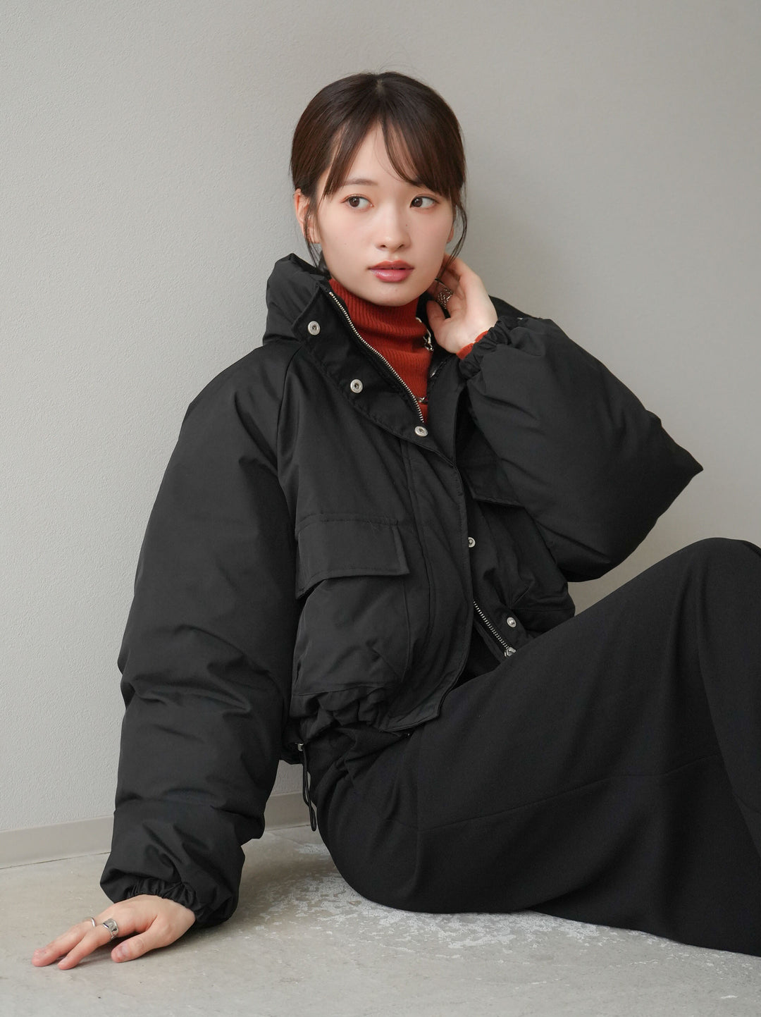 [予約]ファイバーダウンショートブルゾン/ブラック