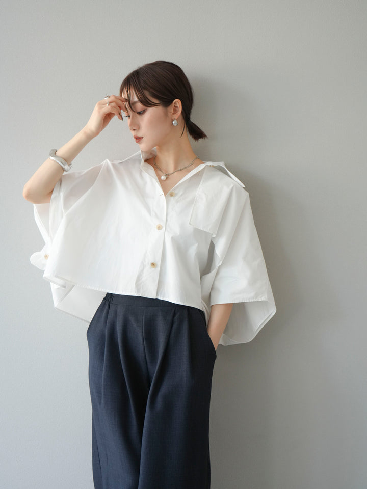 [SET]ポンチョショートシャツ+リネンライクイージーワイドパンツ(2set)