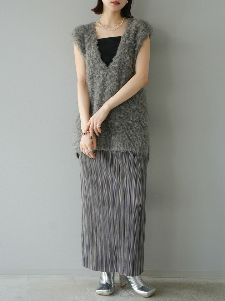 [予約]ウール混ミックスヤーンニットベスト/モカ