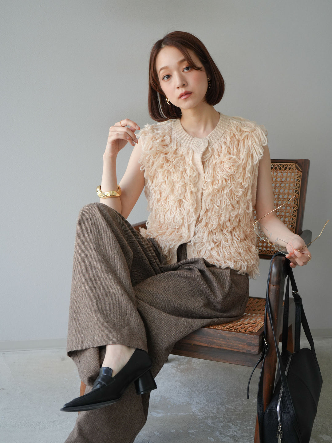 [予約]前開きループニットベスト/アイボリー