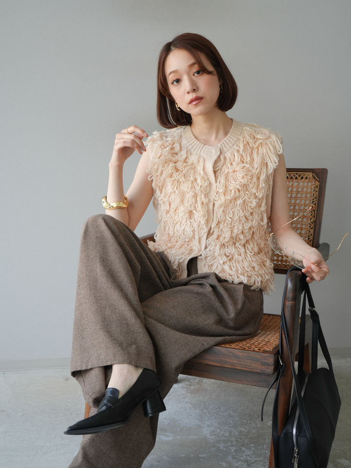 [予約]前開きループニットベスト/アイボリー