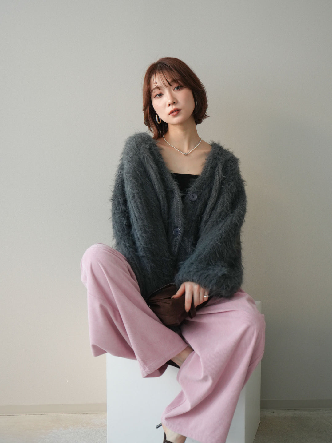 [予約]シャギーオーバーニットカーディガン/gray