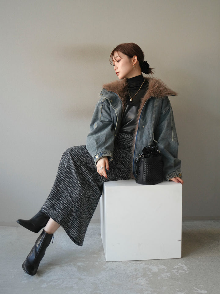 [予約]デニムxファーブルゾン/denimbrown