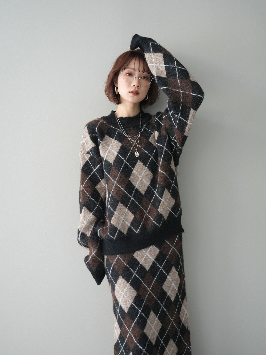 [SET]アーガイルニットプルオーバー&ロングスカートSET UP(2set)